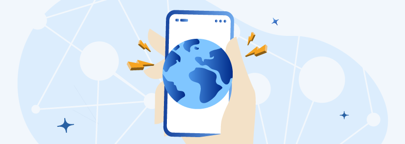 blaues Handy und blauer Globus