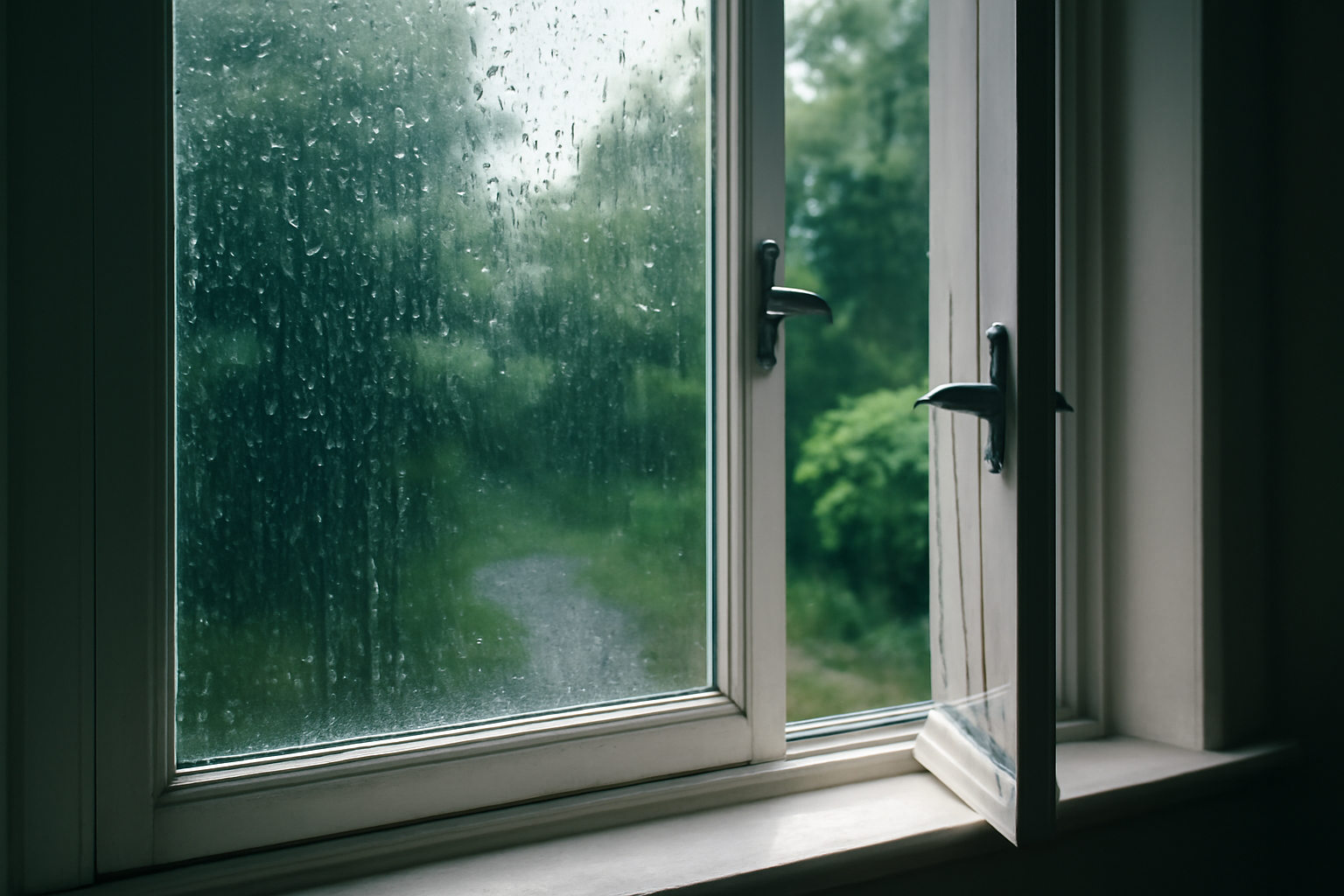 Regentropgen am Fenster