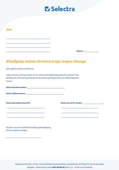 Stromvertrag kündigen wegen Umzug PDF