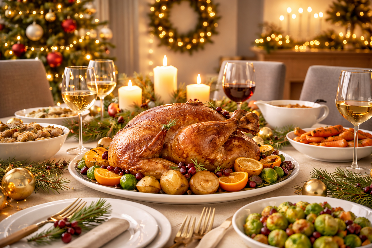 Weihnachtsbraten auf dem festlichen Abendtisch