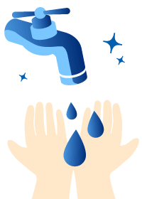 offener Wasserhahn mit Händen