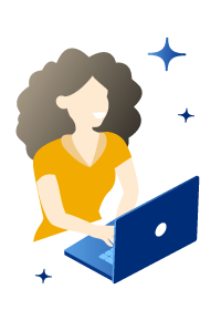 Frau an blauen Laptop