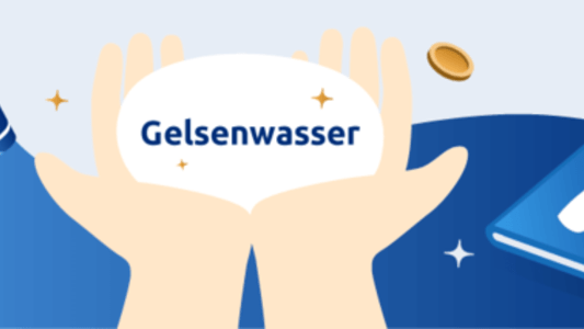 Gelsenwasser Logo in Händen mit Wasserhahn und Telefonbuch