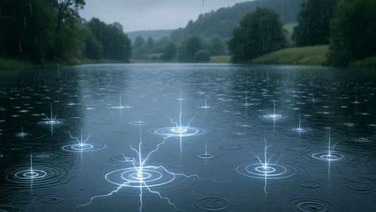 Regentropgen erzeugen Strom auf einem See