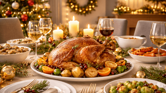 Weihnachtsbraten auf dem festlichen Abendtisch