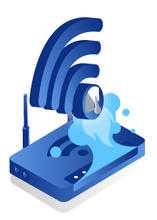 Router, aus dem eine Flamme kommt.