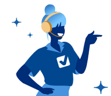 blaue Frau mit Headset