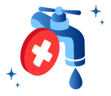 Kein Wasser in Essen: Was nun? Wasserhahn in blau mit einem roten Kreuz