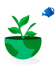 Wie funktioniert eine MIni-Biogasanlage? Halbe Erde mit Gießkanne und Pflanze steht für Mini-Biogasanlage
