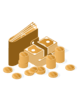 Gelscheine und Geldmünzen gold